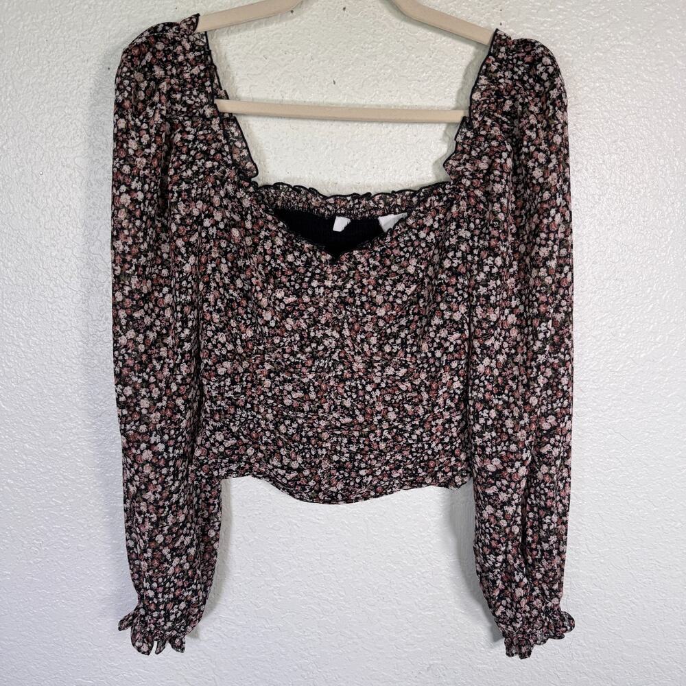 ASTR The Label Top Womens Small Floral Ruched Smocked Blouse Cottagecore Boho S